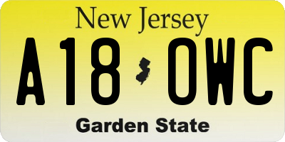 NJ license plate A18OWC