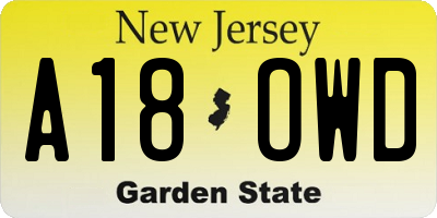 NJ license plate A18OWD