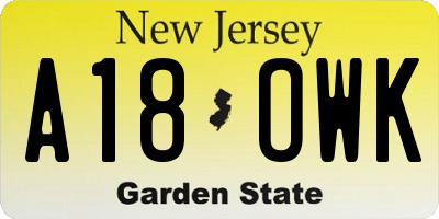 NJ license plate A18OWK