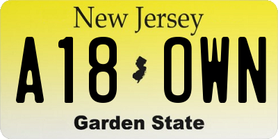 NJ license plate A18OWN