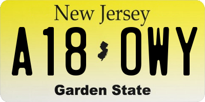 NJ license plate A18OWY