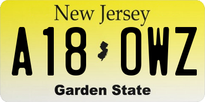 NJ license plate A18OWZ