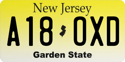 NJ license plate A18OXD