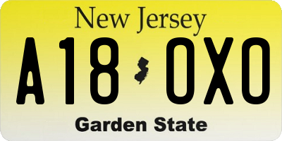 NJ license plate A18OXO