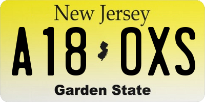 NJ license plate A18OXS