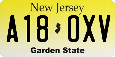 NJ license plate A18OXV