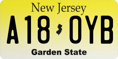 NJ license plate A18OYB