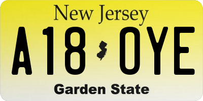NJ license plate A18OYE