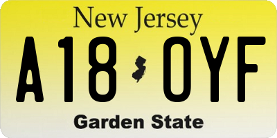 NJ license plate A18OYF