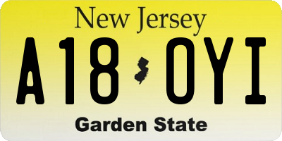 NJ license plate A18OYI