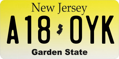 NJ license plate A18OYK