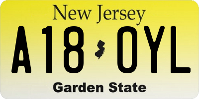 NJ license plate A18OYL