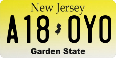 NJ license plate A18OYO