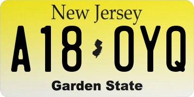 NJ license plate A18OYQ