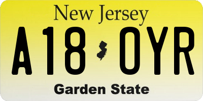 NJ license plate A18OYR