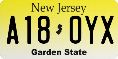 NJ license plate A18OYX