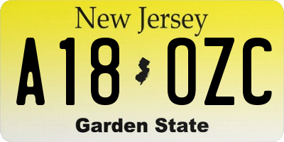 NJ license plate A18OZC