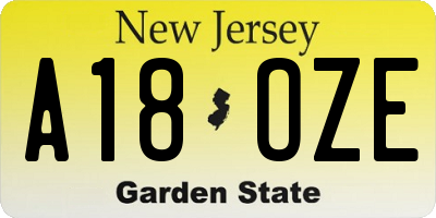 NJ license plate A18OZE