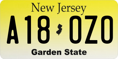 NJ license plate A18OZO