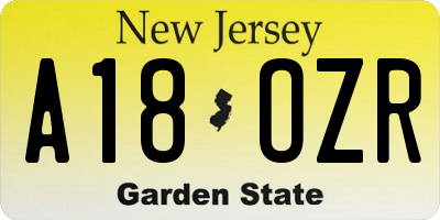 NJ license plate A18OZR