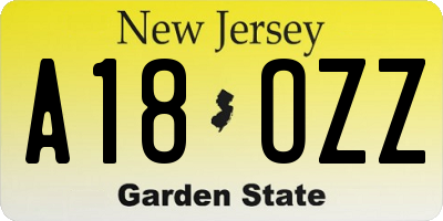 NJ license plate A18OZZ