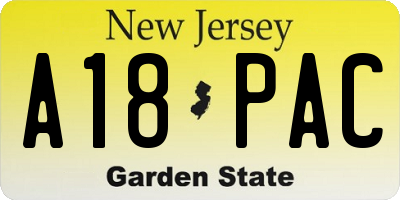 NJ license plate A18PAC
