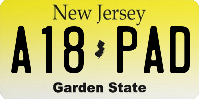 NJ license plate A18PAD