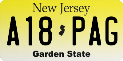 NJ license plate A18PAG