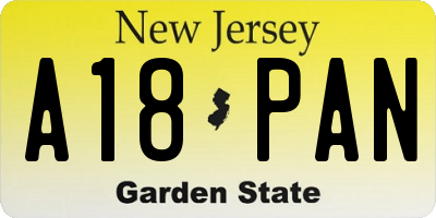 NJ license plate A18PAN