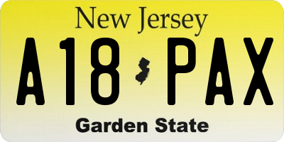 NJ license plate A18PAX