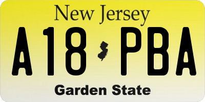 NJ license plate A18PBA