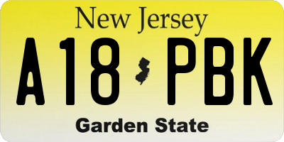 NJ license plate A18PBK