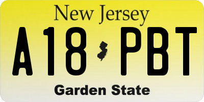 NJ license plate A18PBT
