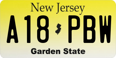 NJ license plate A18PBW