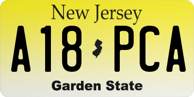 NJ license plate A18PCA
