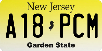 NJ license plate A18PCM