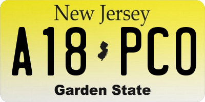 NJ license plate A18PCO