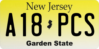 NJ license plate A18PCS