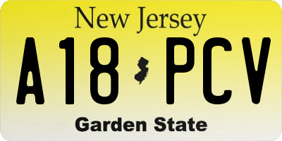 NJ license plate A18PCV