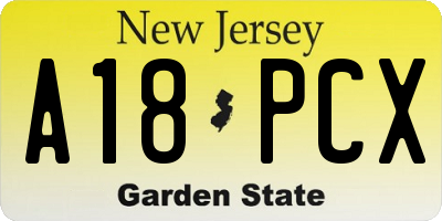 NJ license plate A18PCX