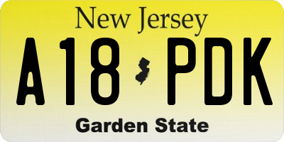 NJ license plate A18PDK