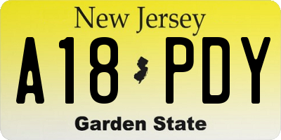 NJ license plate A18PDY