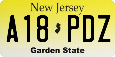 NJ license plate A18PDZ