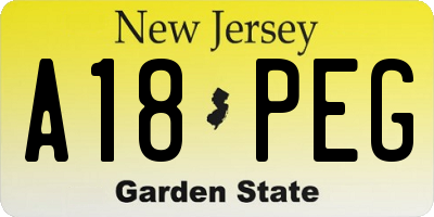 NJ license plate A18PEG