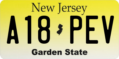 NJ license plate A18PEV