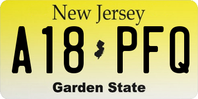 NJ license plate A18PFQ