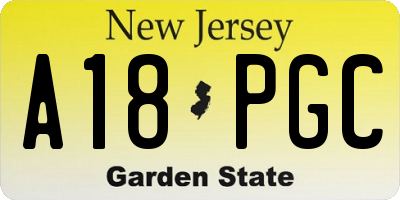 NJ license plate A18PGC