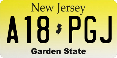 NJ license plate A18PGJ