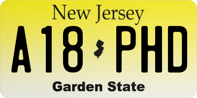 NJ license plate A18PHD
