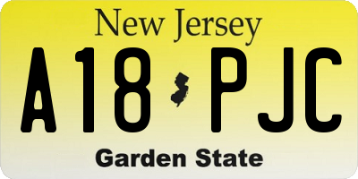 NJ license plate A18PJC